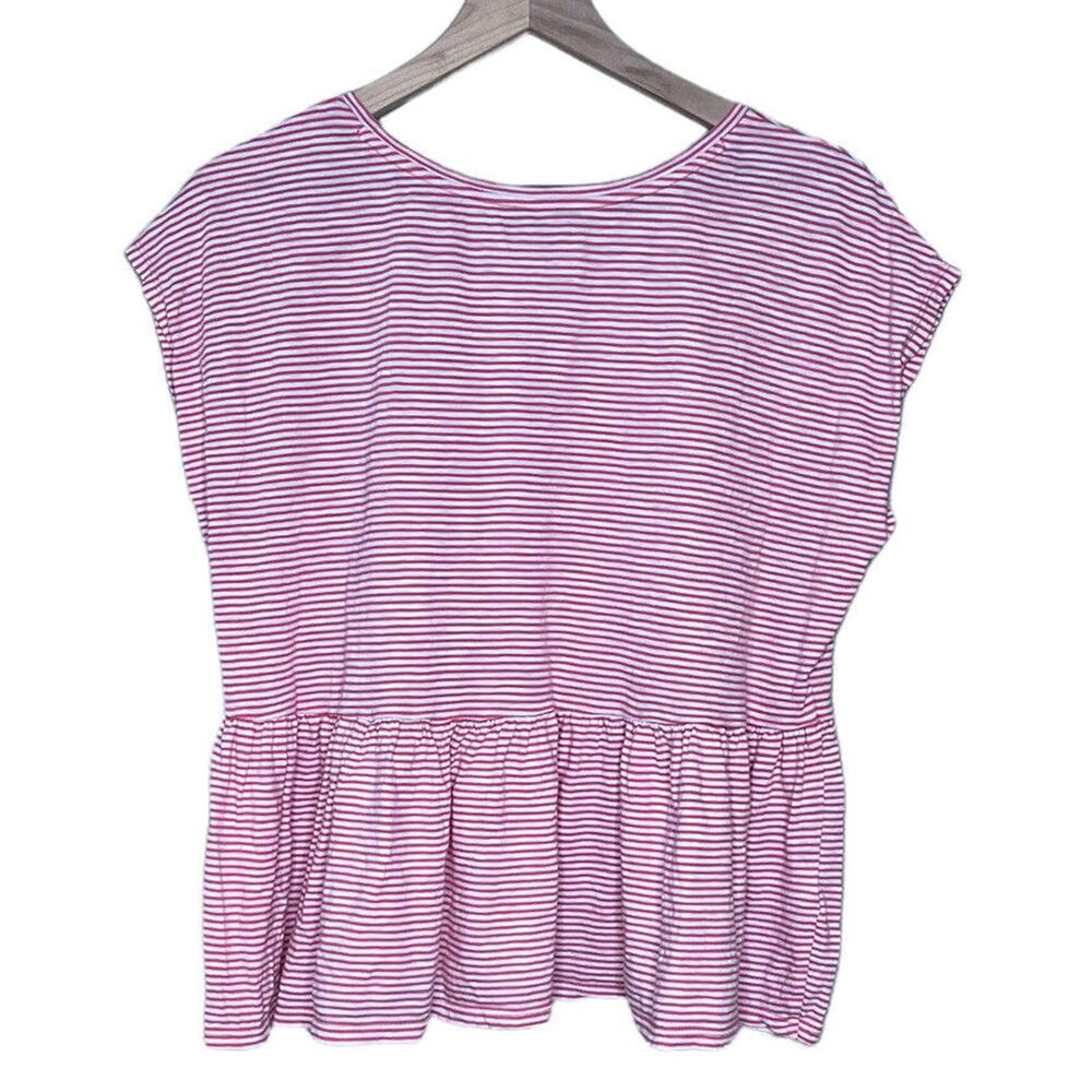 Loft Shirt Womens Medium Babydoll Striped Pink White Ruffle - Picture 2 of 6